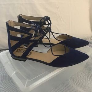 Blue suede lace up flats - excellent condition.